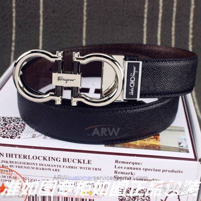 AAA Grade Ferragamo Men's Leather Belt With Smooth SS Gancio Buckle